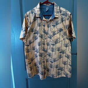 Hurley Tan and Blue Flamingo Print Shirt XL